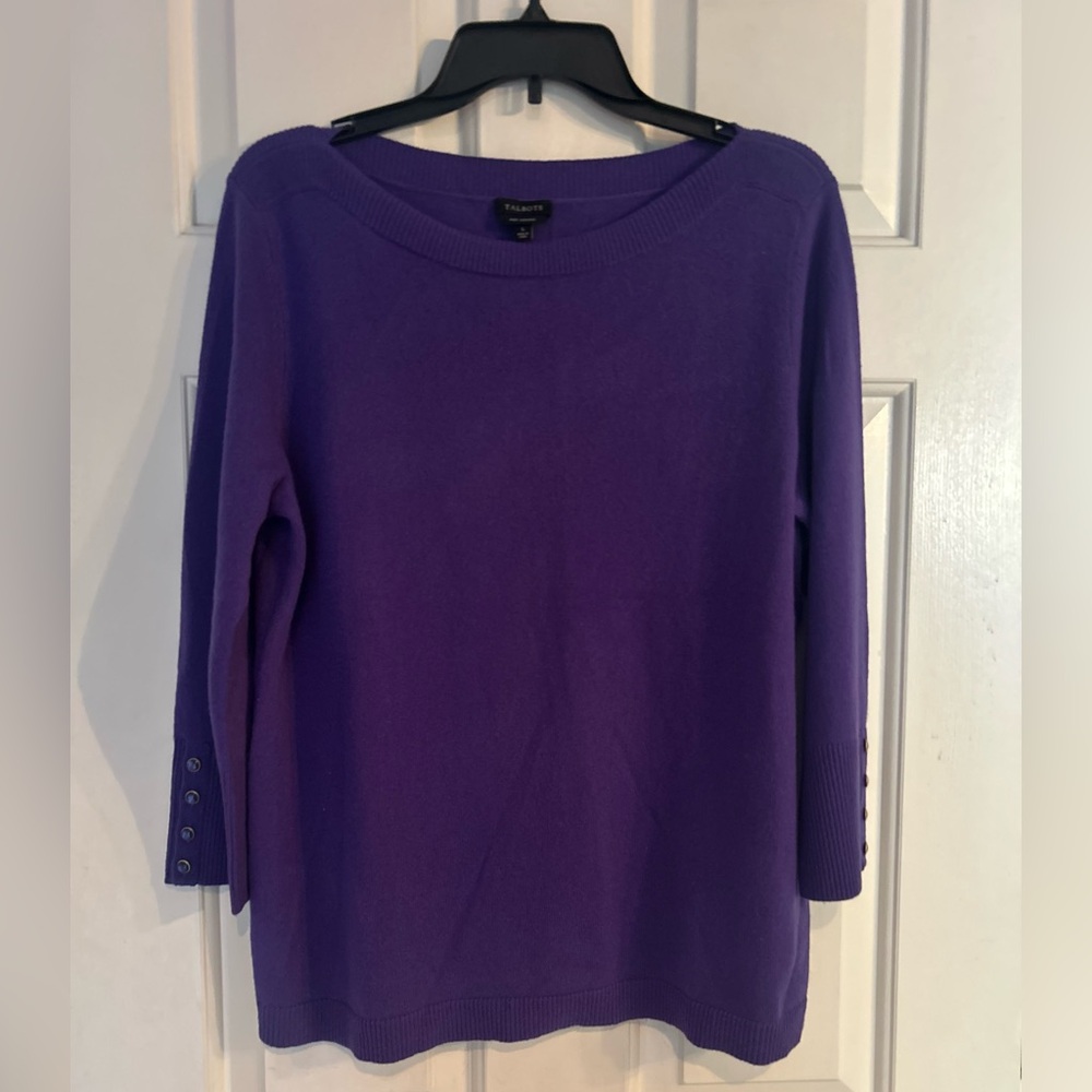 Talbots Pure Cashmere Purple Boatneck Sweater. L. NWT.